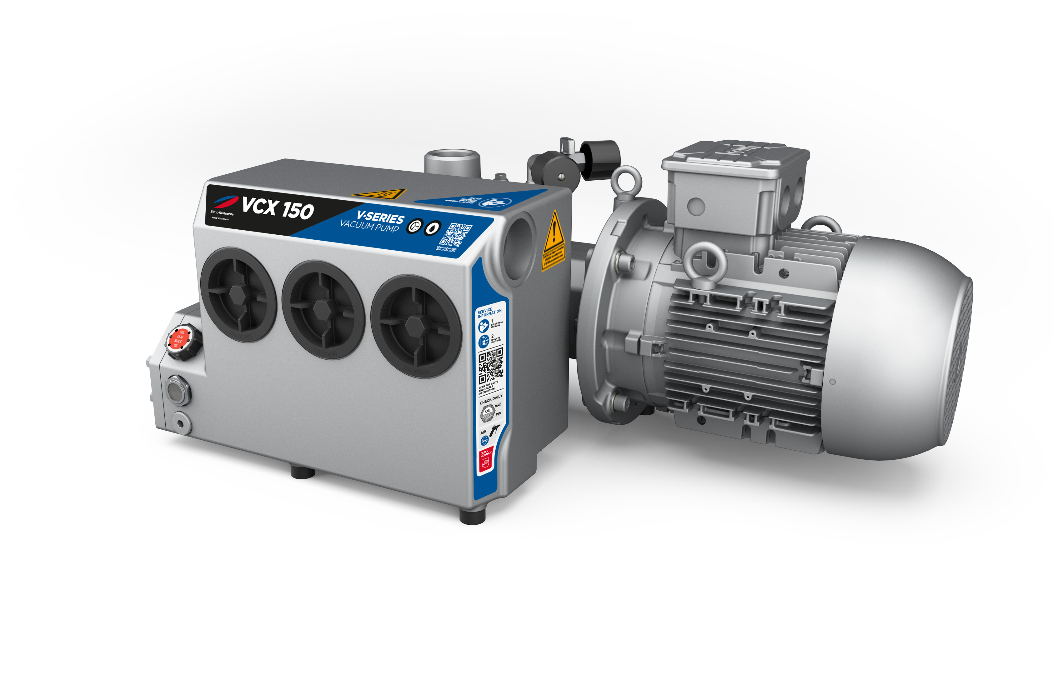 The VCX models feature oil-lubricated rotary vane vacuum pumps by Elmo Rietschle.