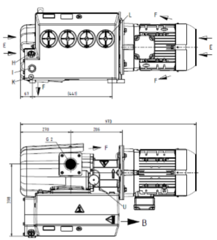 Line drawing of VCS Rotary Vane Vacuum Pump